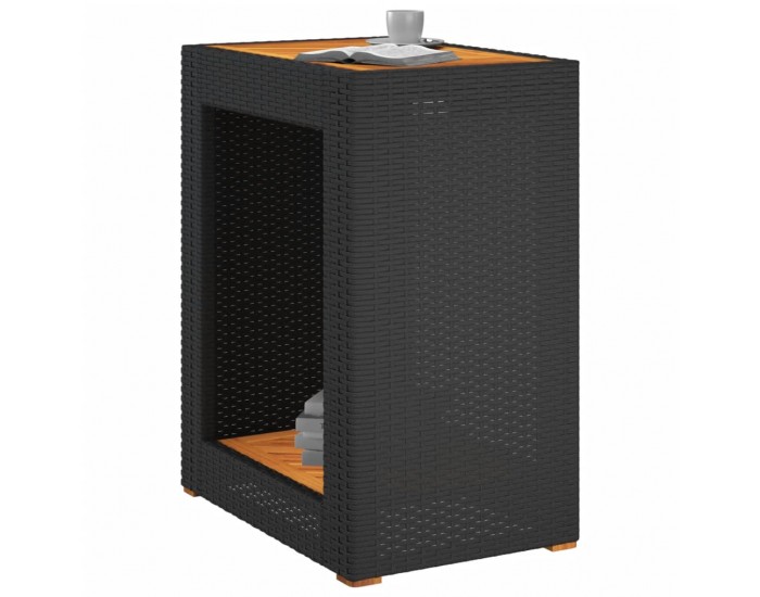 Sonata H Градинска маса с дървен плот черна 60x40x75 см полиратан
