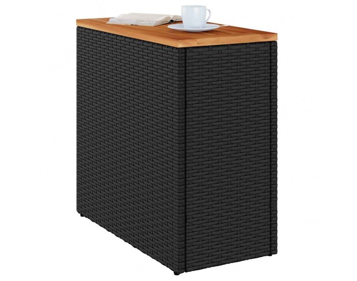 Sonata H Градинска маса с дървен плот черна 58x27,5x55 см полиратан