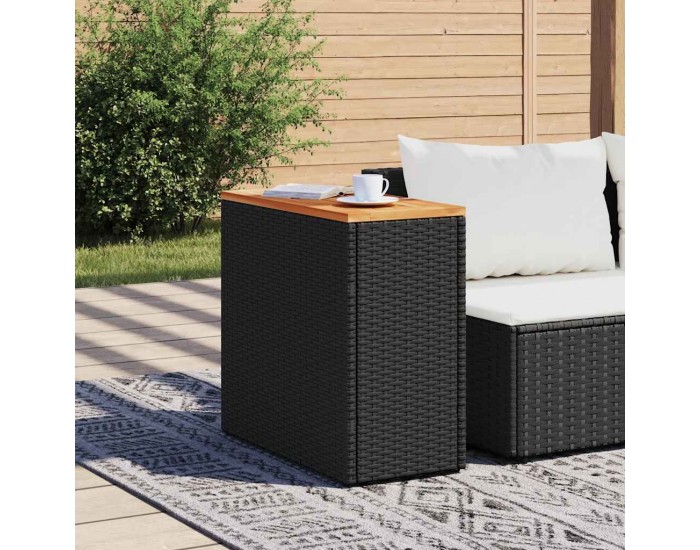 Sonata H Градинска маса с дървен плот черна 58x27,5x55 см полиратан