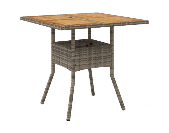 Sonata H Градинска маса с плот от акация, сиво, 80x80x75 см, полиратан