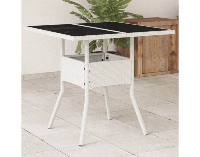Sonata H Градинска маса със стъклен плот бяла 80x80x75 см полиратан