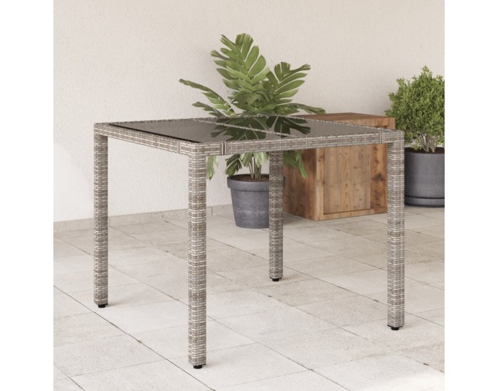 Sonata H Градинска маса със стъклен плот сива 90x90x75 см полиратан