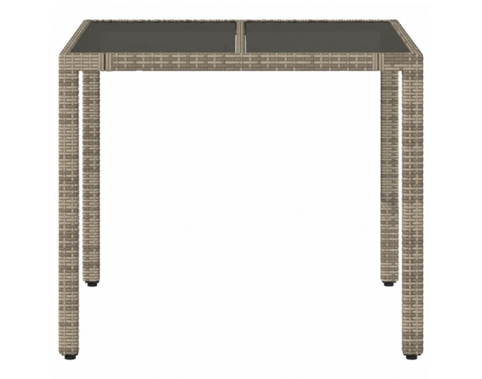 Sonata H Градинска маса със стъклен плот сива 90x90x75 см полиратан