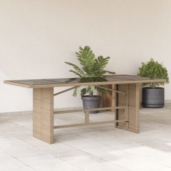 Sonata H Градинска маса със стъклен плот бежова 190x80x75 см полиратан - Mese de grădină