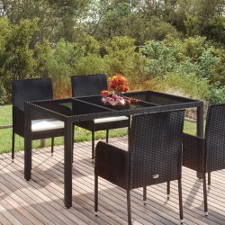 Sonata H Градинска маса със стъклен плот черен 150x90x75 см полиратан - Mese de grădină