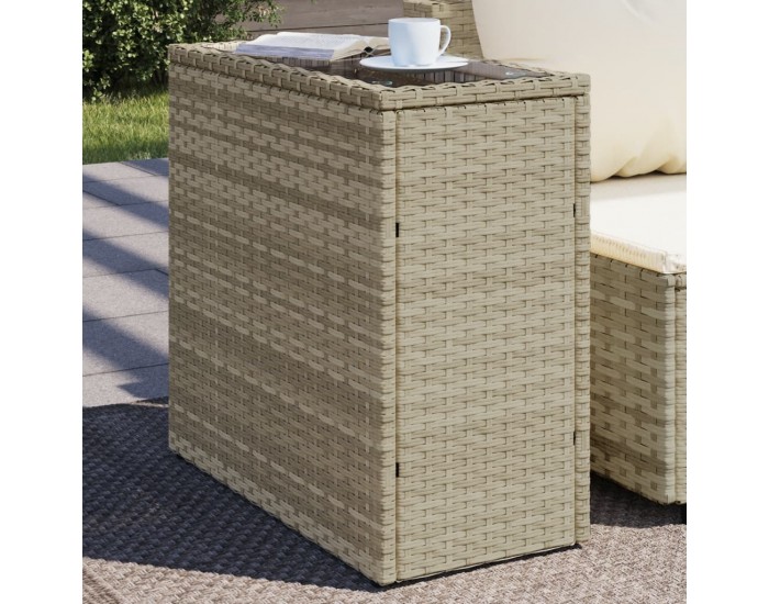 Sonata H Градинска маса със стъклен плот сива 58x27,5x55 см полиратан