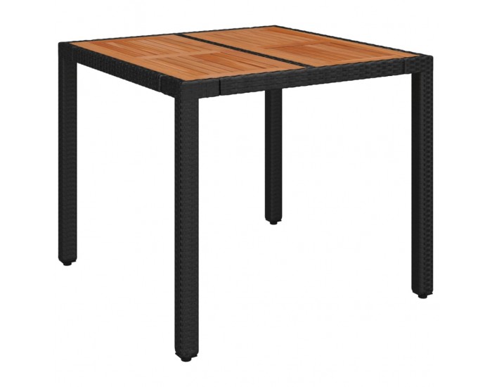 Sonata H Градинска маса с дървен плот черна 90x90x75 см полиратан