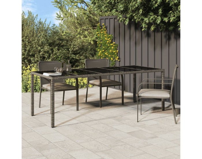 Sonata H Градинска маса сива 250x100x75 см закалено стъкло и полиратан