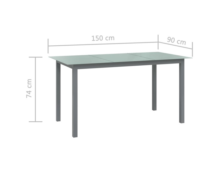 Sonata Masă de grădină, gri deschis, 150x90x74 cm, aluminiu și sticlă