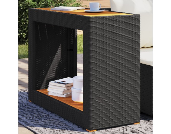 Sonata H Градинска маса с дървен плот черна 100x40x75 см полиратан