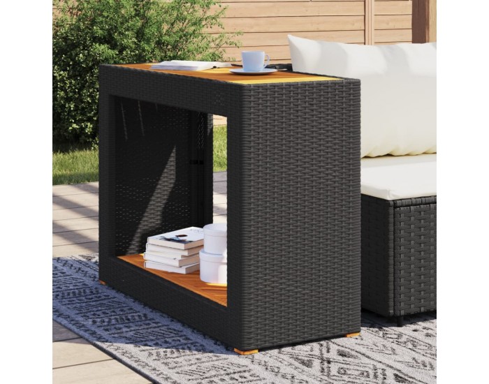 Sonata H Градинска маса с дървен плот черна 100x40x75 см полиратан