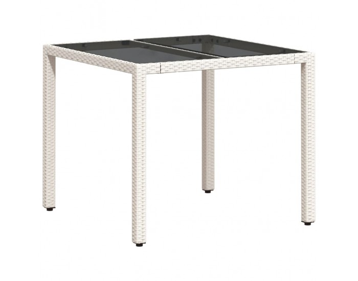 Sonata H Градинска маса със стъклен плот бяла 90x90x75 см полиратан