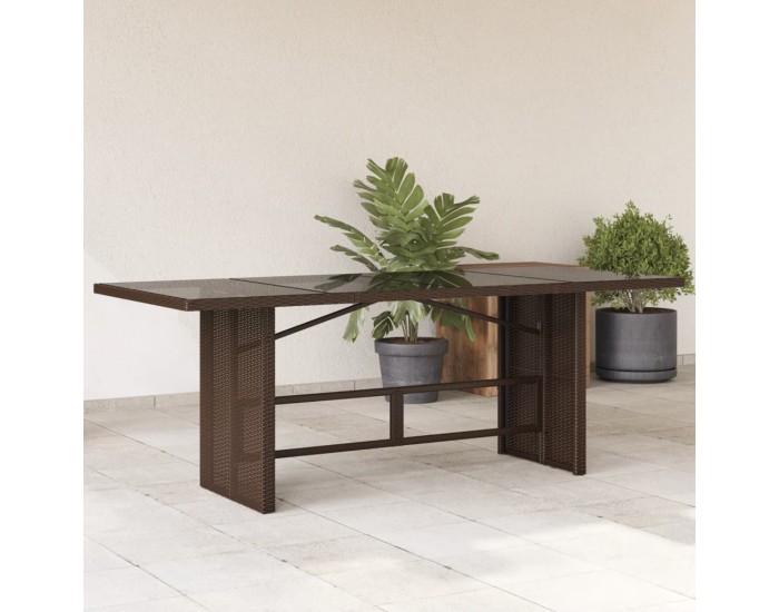 Sonata H Градинска маса със стъклен плот кафява 190x80x74 см полиратан