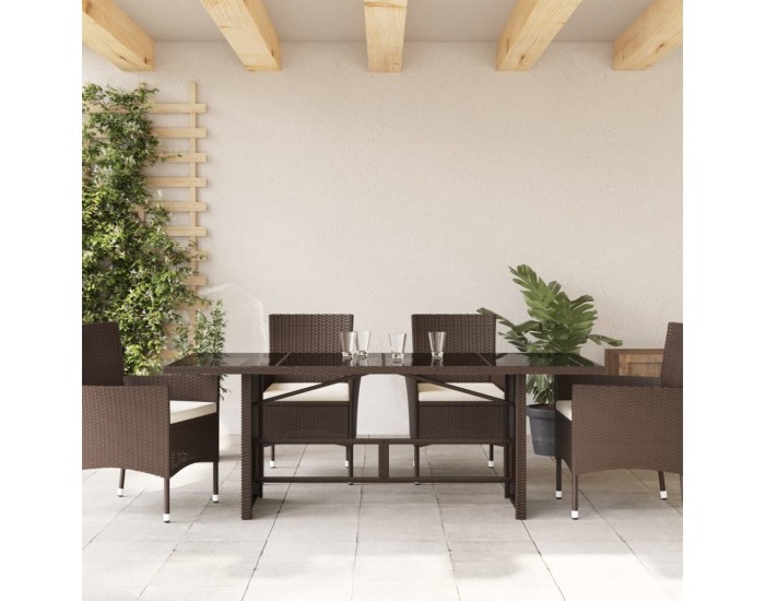 Sonata Masă de grădină, blat din sticlă, maro, 190x80x74 cm, poliratan