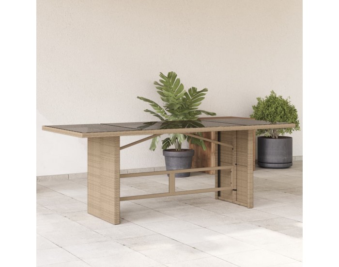 Sonata H Градинска маса със стъклен плот бежова 190x80x74 см полиратан