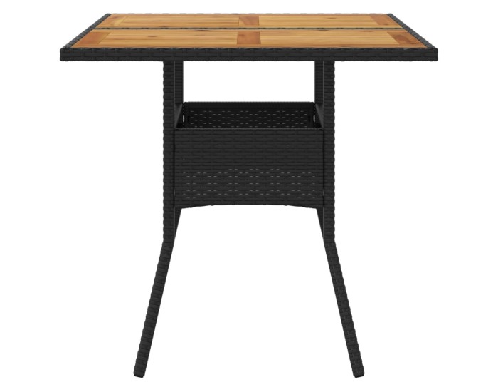 Sonata Masă grădină, blat din lemn acacia, negru 80x80x75 cm poliratan