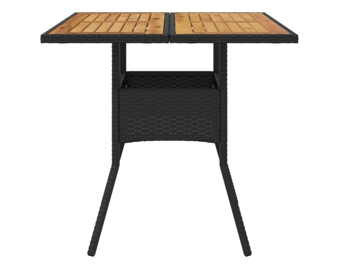 Sonata Masă grădină, blat din lemn acacia, negru 80x80x75 cm poliratan