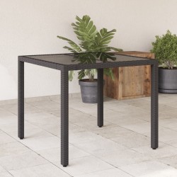 Sonata H Градинска маса със стъклен плот, черна, 90x90x75 см, полиратан - Mese de grădină