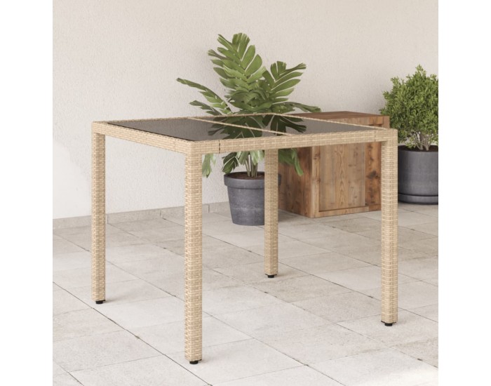 Sonata H Градинска маса със стъклен плот бежова 90x90x75 см полиратан