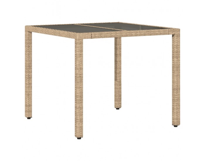 Sonata H Градинска маса със стъклен плот бежова 90x90x75 см полиратан
