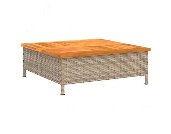 Sonata H Градинска маса, бежова, 70x70x25 см, ратан и акациево дърво