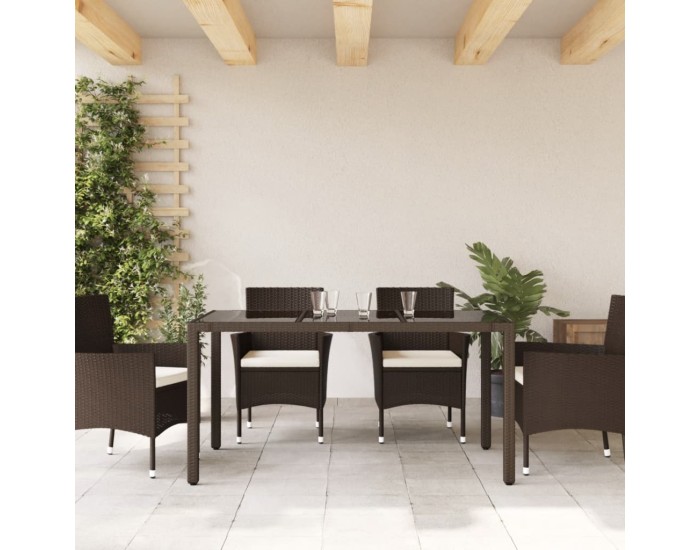 Sonata H Градинска маса със стъклен плот кафява 150x90x75 см полиратан