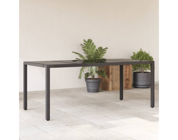 Sonata H Градинска маса със стъклен плот черен 190x90x75 см полиратан