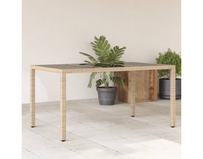 Sonata H Градинска маса със стъклен плот бежова 150x90x75 см полиратан