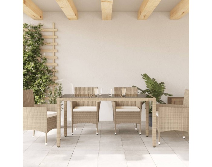 Sonata H Градинска маса със стъклен плот бежова 150x90x75 см полиратан