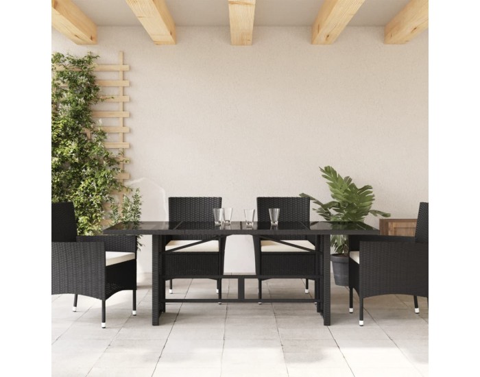 Sonata H Градинска маса със стъклен плот черен 190x80x75 см полиратан