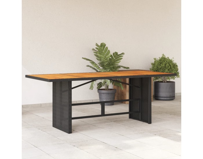 Sonata Masă grădină, blat din lemn acacia negru 190x80x75 cm poliratan