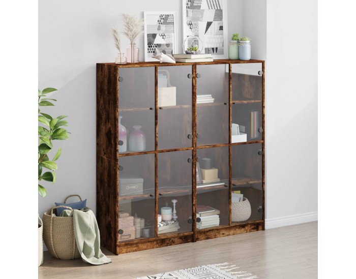 Sonata H Библиотека с врати опушен дъб 136x37x142 см инженерно дърво