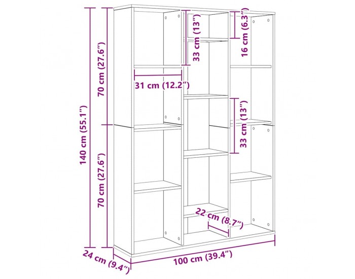 Sonata H Разделител за стая Черен дъб 100 x 24 x 140 см Инженерно дърво