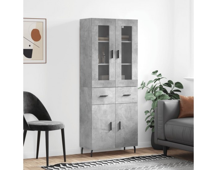 Sonata H Висок шкаф, бетонно сив, 69,5x34x180 см, инженерно дърво