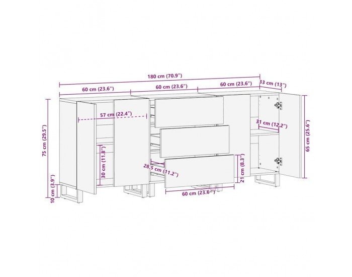 Sonata H Комплект мебели за баня с чекмедже с рафт 3 pcs Бял 180 x 33 x 75 см