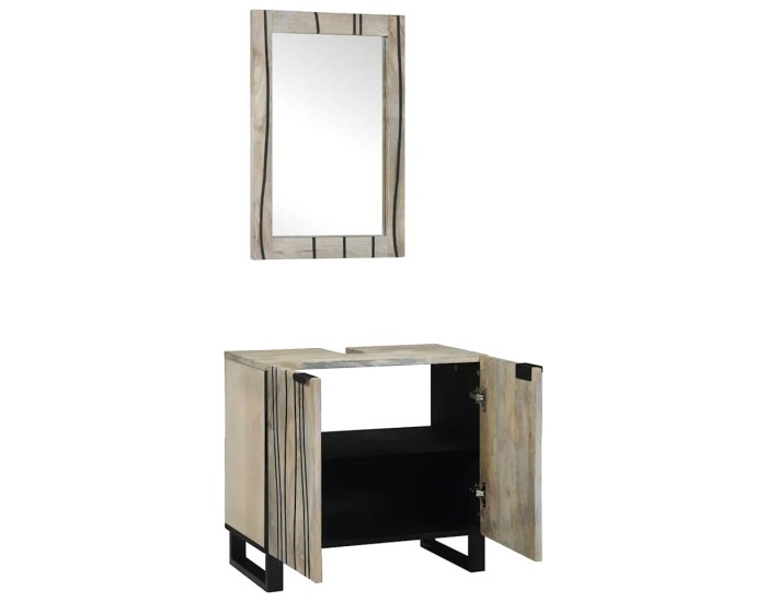 Sonata Set dulap baie 2 buc. Alb Lemn de mango solid