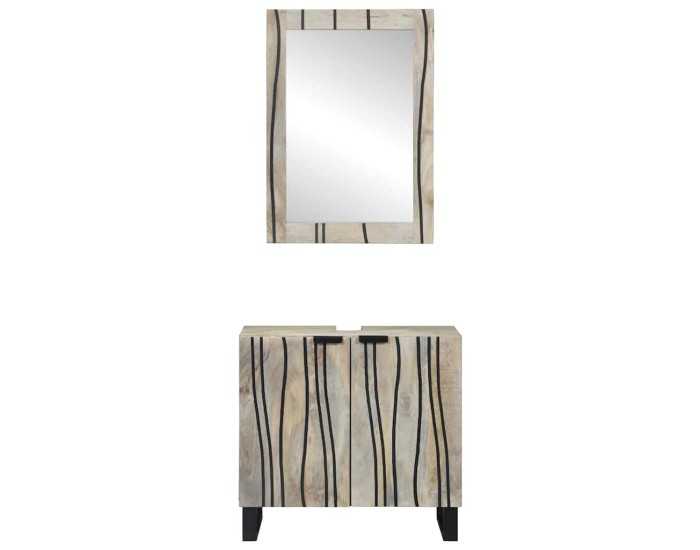 Sonata Set dulap baie 2 buc. Alb Lemn de mango solid