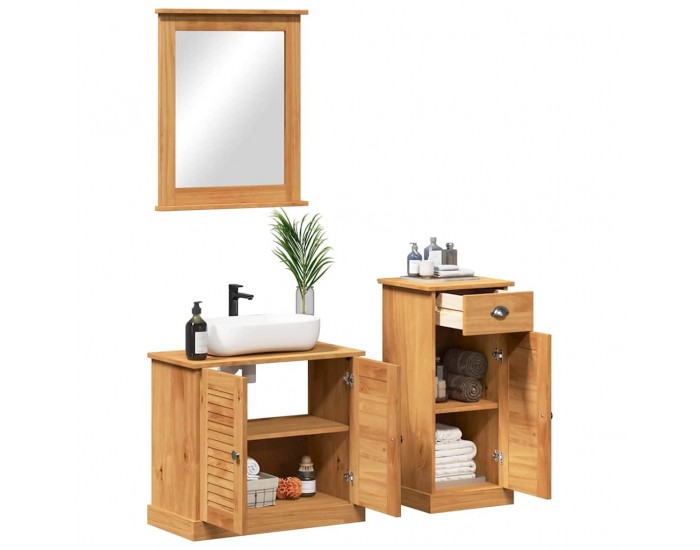 Sonata H Комплект мебели за баня с чекмедже с рафт 3 pcs Кафяво 37 x 34 x 80 см