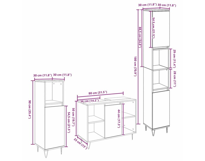 Sonata Set de mobilier pentru baie 3 buc. Stejar Artizanal