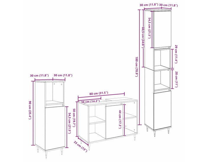 Sonata Set de mobilier pentru baie 3 buc. Stejar Artizanal