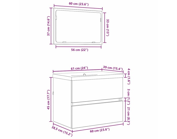 Sonata Set de mobilier pentru baie 3 buc. Stejar Artizanal
