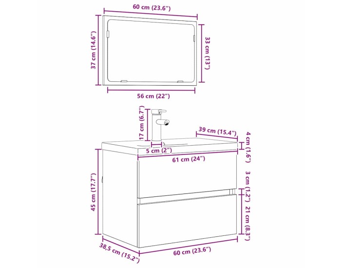 Sonata Set de mobilier pentru baie 3 buc. Stejar Negru Lemn prelucrat