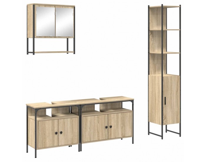 Sonata H Комплект мебели за баня 4 pcs дъб сонома Среден ПДЧ и метал