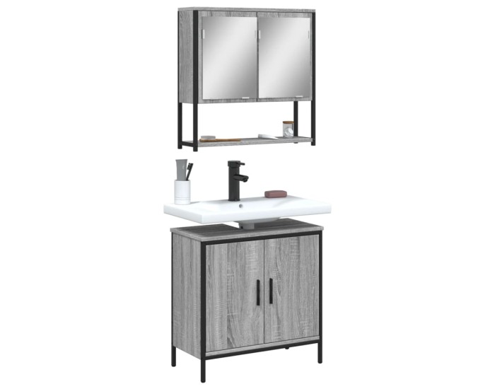 Sonata Set mobilier de baie, 2 piese, gri sonoma, lemn prelucrat