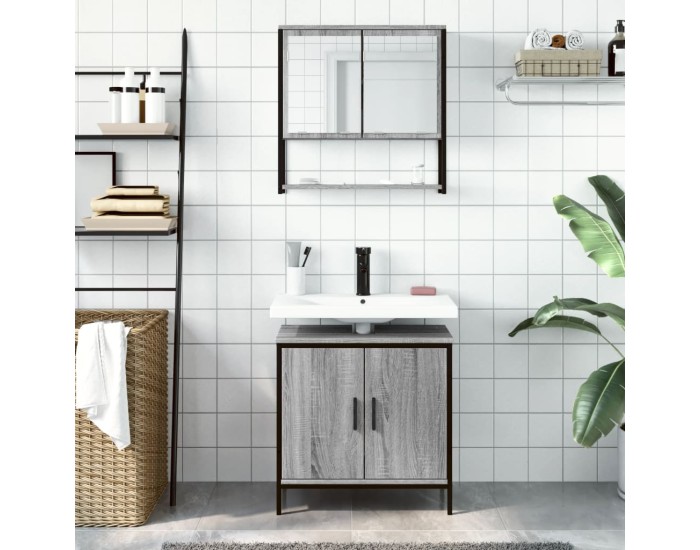 Sonata Set mobilier de baie, 2 piese, gri sonoma, lemn prelucrat