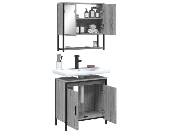 Sonata Set mobilier de baie, 2 piese, gri sonoma, lemn prelucrat