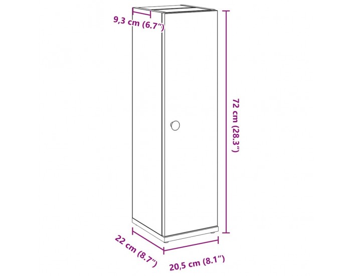 Sonata H Шкаф за баня с държач за ролки, опушен дъб, 20,5x22x72 см