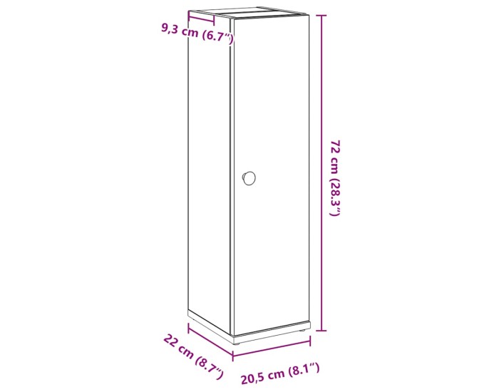 Sonata Dulap de baie cu suport role, stejar artizanal, 20,5x22x72 cm