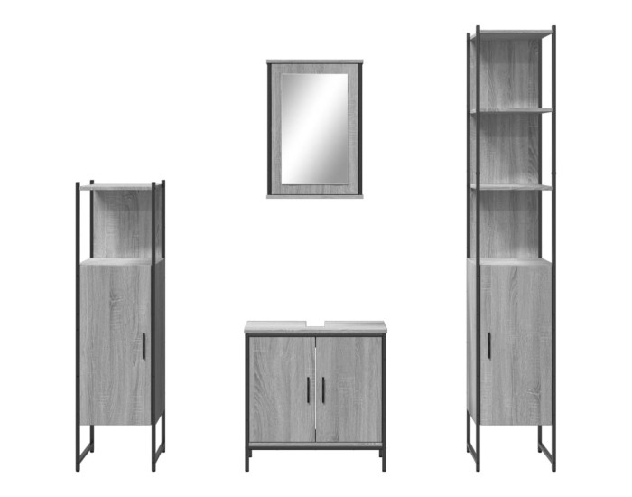 Sonata Set mobilier de baie, 4 piese, gri sonoma, lemn prelucrat