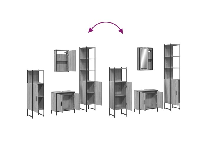 Sonata Set mobilier de baie, 4 piese, gri sonoma, lemn prelucrat